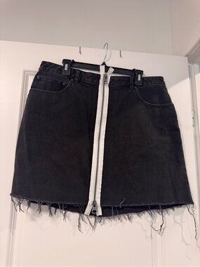 Cheap Monday Black Denim Mini Skirt with White Front Zipper